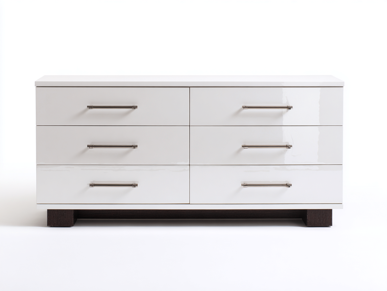 Cassettiera moderna in legno 145x44x76 cm - bianco lucido - stile contemporaneo per camera da letto-Serenezenohaus