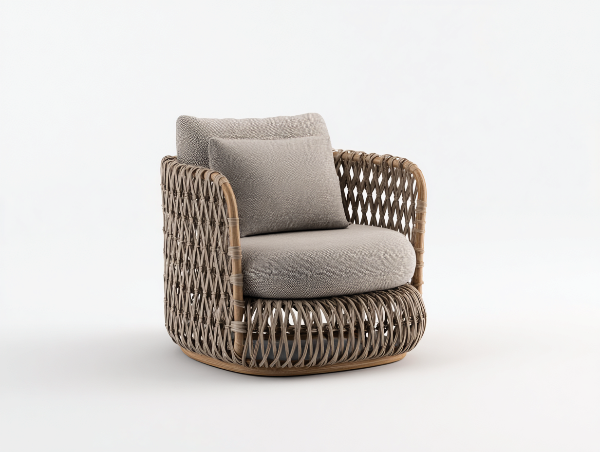 Poltrona da giardino in rattan intrecciato 94x86x78 cm - naturale e tortora - design traforato per giardino e terrazza-Serenezenohaus