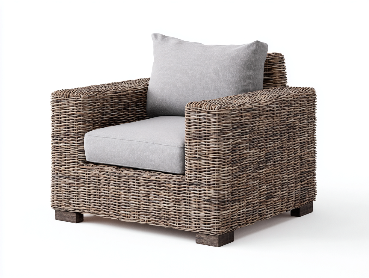 Poltrona da giardino in rattan intrecciato 108x92x82 cm - marrone naturale e grigio chiaro - design rustico per giardino e terrazza-Serenezenohaus