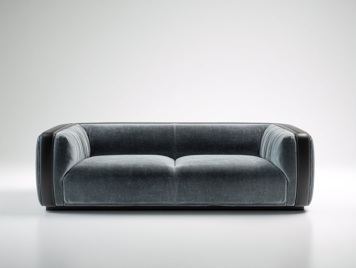 Divano a due posti in velluto e similpelle 174x84x70 cm - grigio-nero - stile moderno per soggiorno-Serenezenohaus