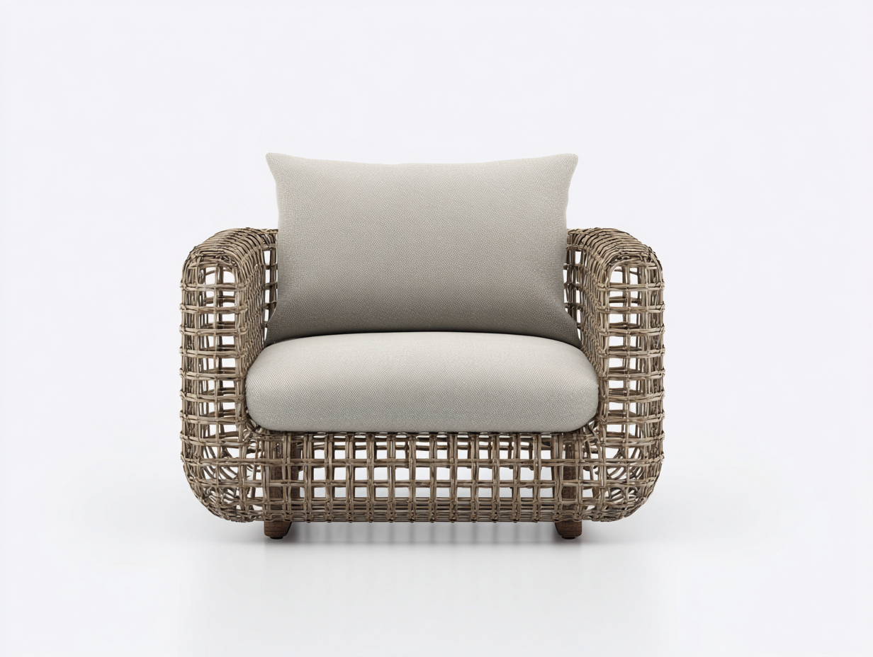 Poltrona da giardino in rattan intrecciato 98x84x75 cm - grigio naturale e beige chiaro - design traforato per giardino e terrazza-Serenezenohaus
