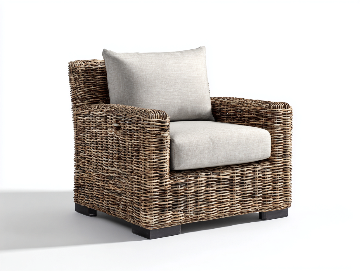 Poltrona da giardino in vimini intrecciato 106x91x81 cm - marrone naturale e beige chiaro - stile rustico per giardino e terrazza-Serenezenohaus