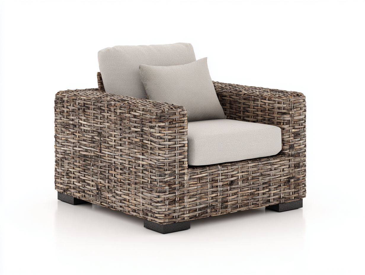 Poltrona da giardino in rattan intrecciato 107x88x80 cm - marrone grigiastro e crema - design squadrato per giardino e terrazza-Serenezenohaus