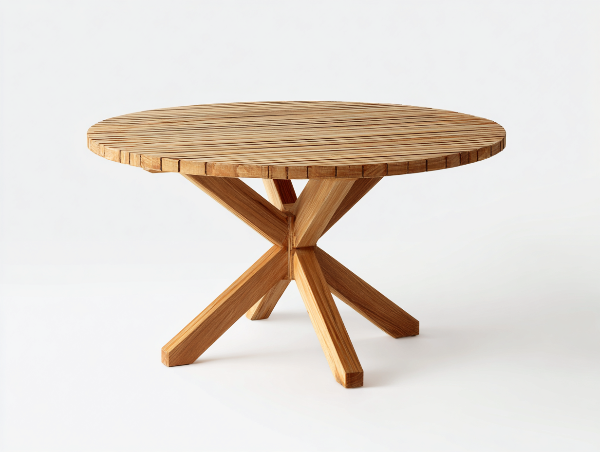 Tavolo da giardino rotondo in legno 124x124x76 cm - naturale - stile rustico per giardino e terrazza-Serenezenohaus