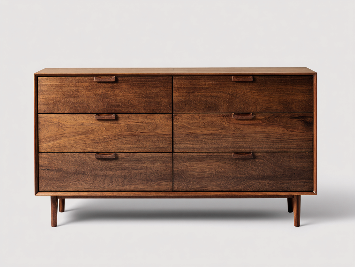 Cassettiera in legno con 6 cassetti 146x42x78 cm - marrone scuro - stile moderno di metà secolo per camera da letto-Serenezenohaus
