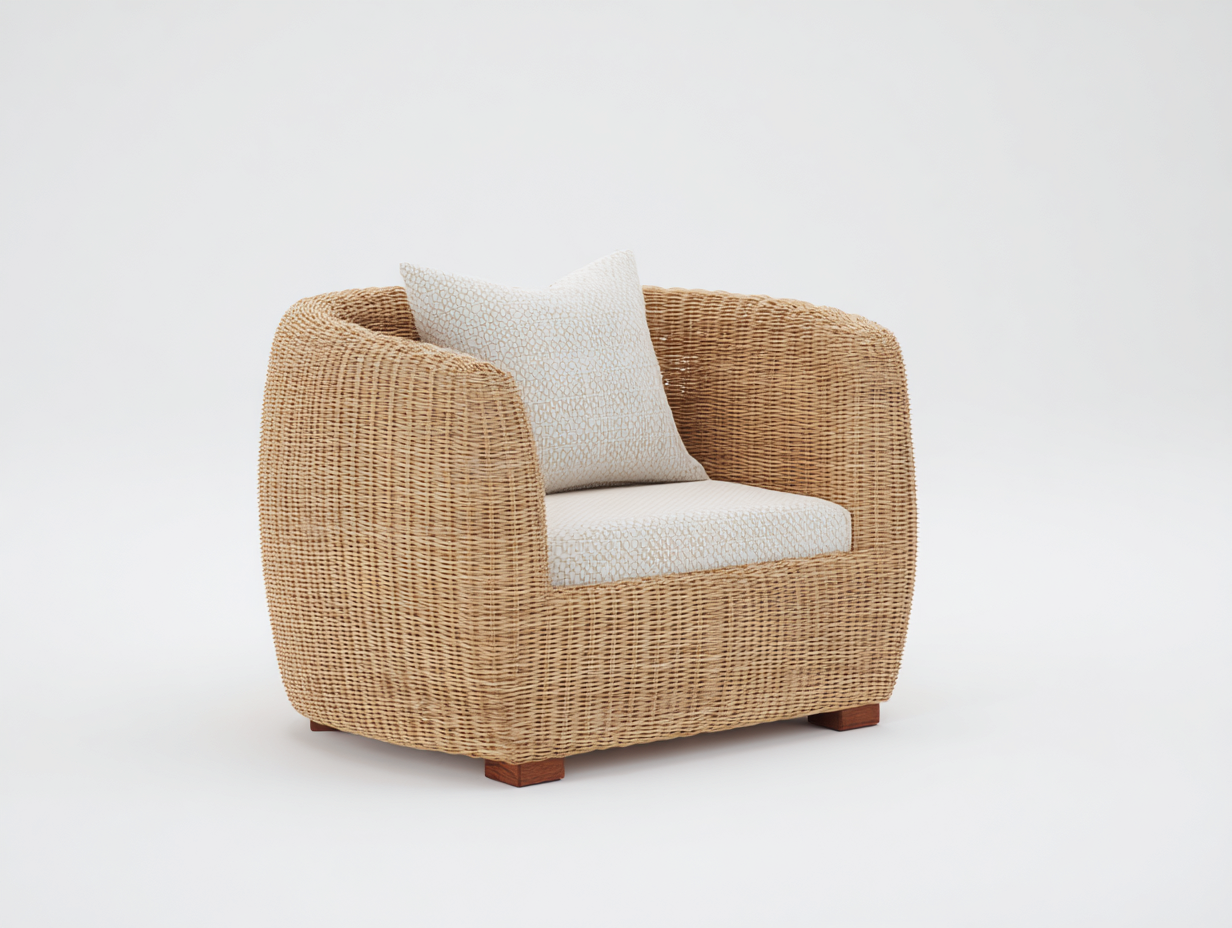Poltrona da giardino in rattan intrecciato 102x89x77 cm - marrone chiaro naturale e avorio - design arrotondato per giardino e terrazza-Serenezenohaus