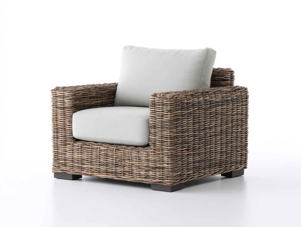 Poltrona da giardino in rattan intrecciato 110x89x81 cm - marrone naturale e bianco caldo - stile rustico per giardino e terrazza-Serenezenohaus