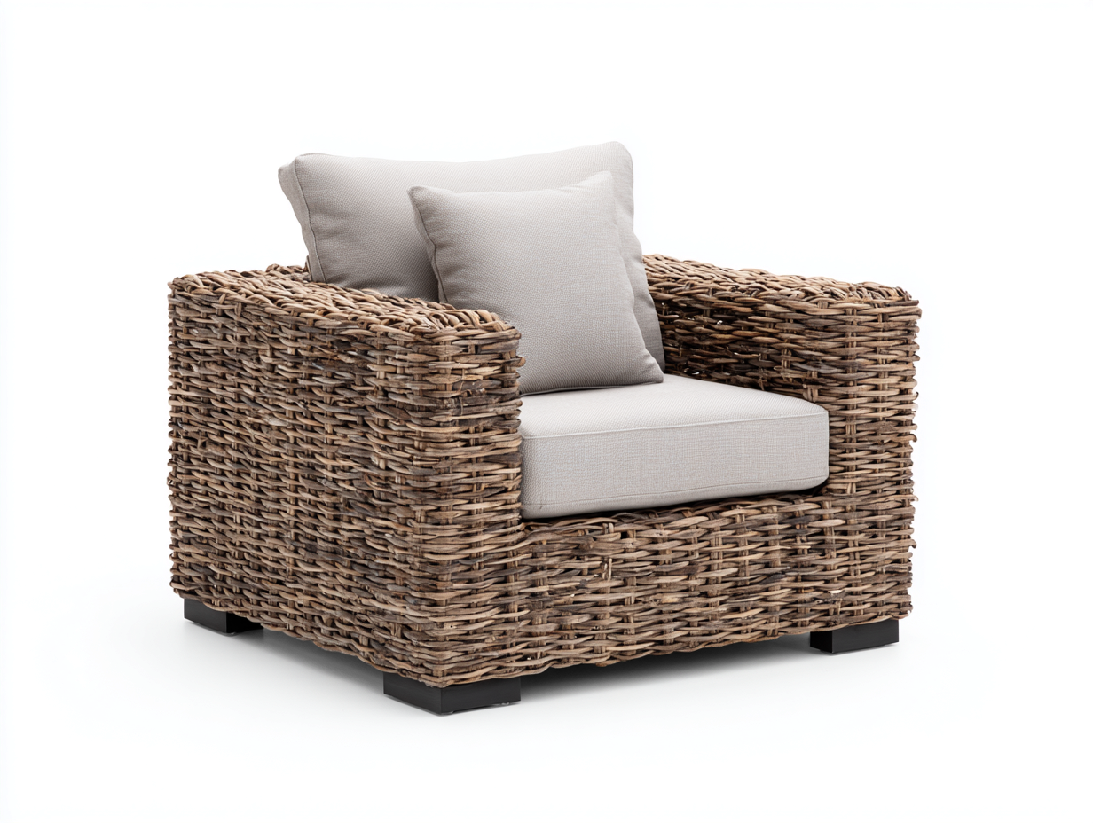 Poltrona da giardino in rattan intrecciato 113x92x78 cm - marrone naturale e beige - design squadrato per giardino e terrazza-Serenezenohaus