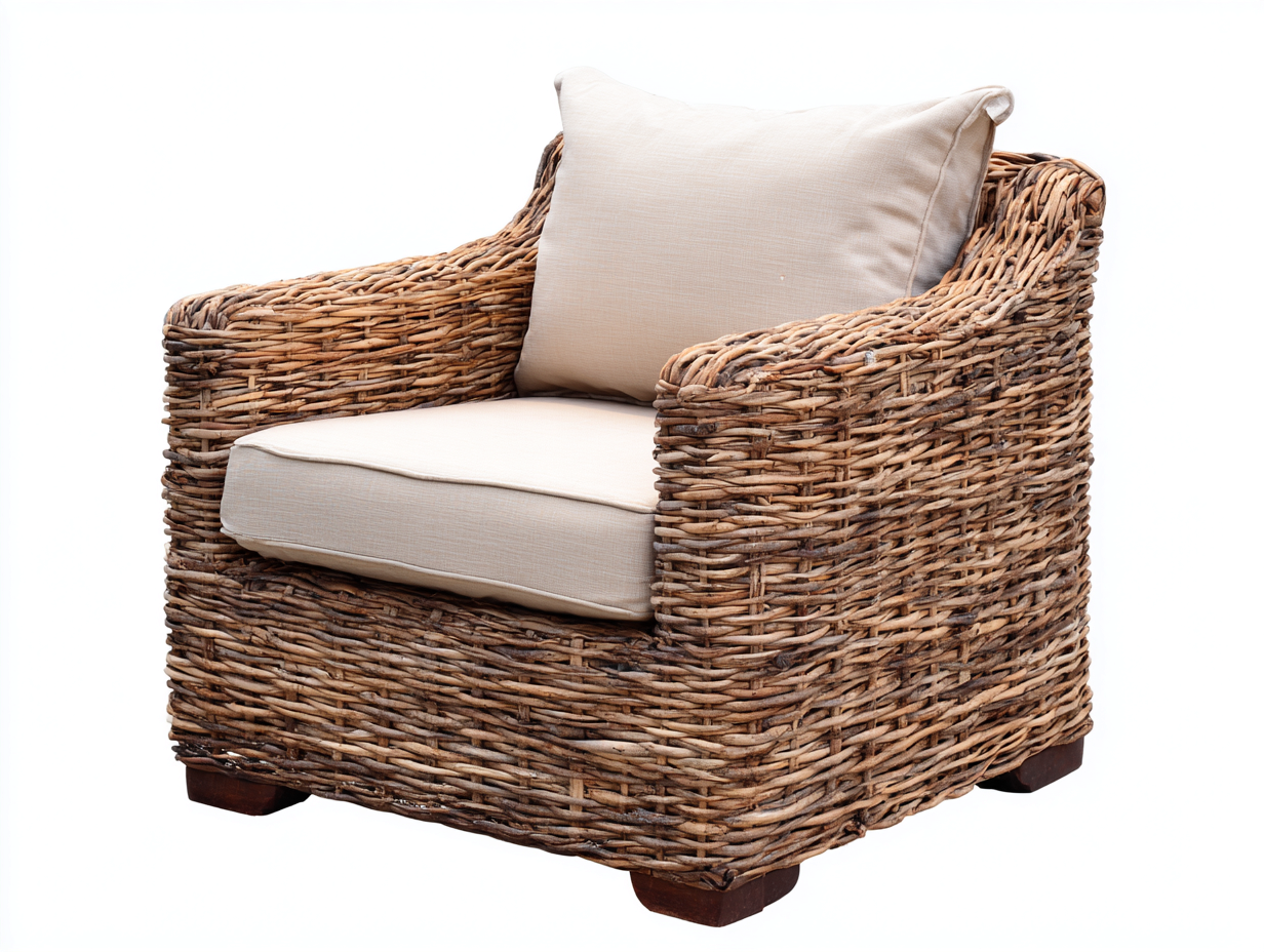 Poltrona da giardino in vimini intrecciato 112x90x80 cm - marrone naturale e beige - stile rustico per giardino e terrazza-Serenezenohaus