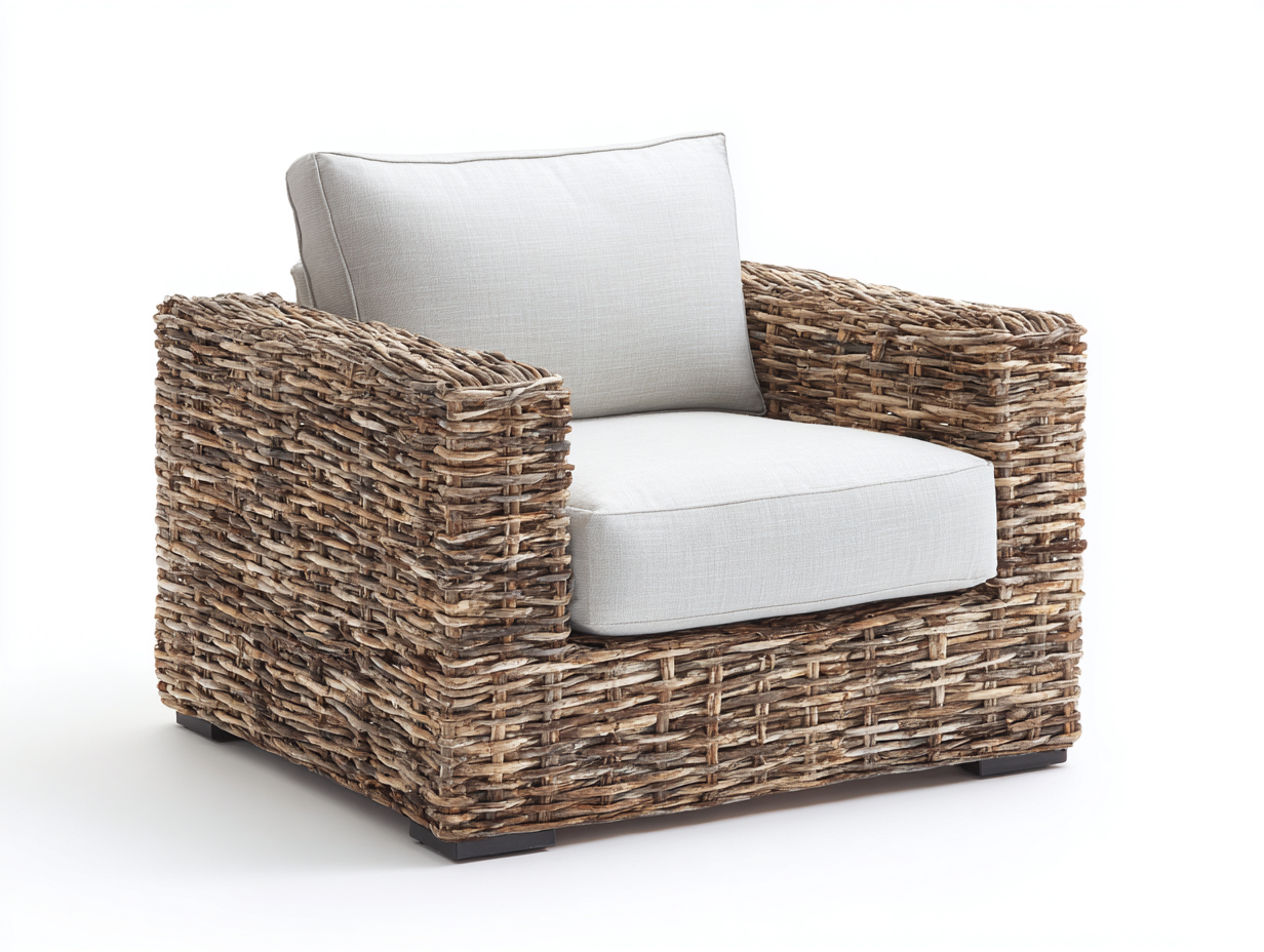 Poltrona da giardino in rattan intrecciato 114x91x79 cm - marrone naturale e bianco avorio - stile rustico per giardino e terrazza-Serenezenohaus