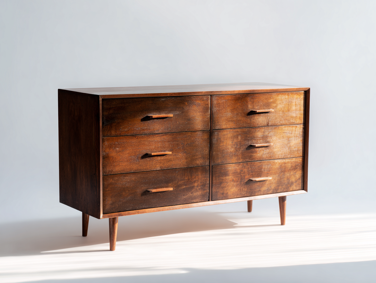 Cassettiera in legno con 6 cassetti 142x43x79 cm - marrone scuro - stile moderno di metà secolo per camera da letto-Serenezenohaus