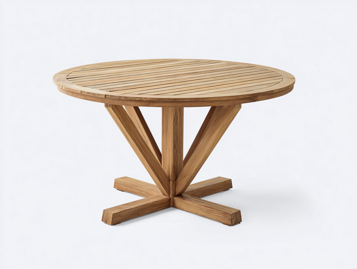 Tavolo da giardino rotondo in legno 126x126x75 cm - naturale - stile rustico per giardino e terrazza-Serenezenohaus