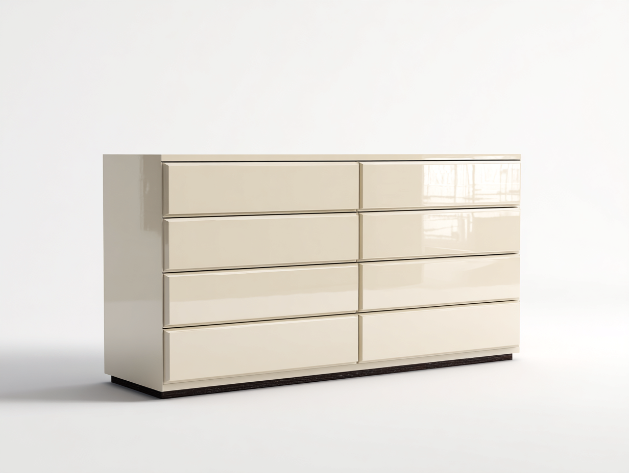 Cassettiera moderna in legno 168x45x80 cm - bianco crema lucido - stile contemporaneo per camera da letto-Serenezenohaus