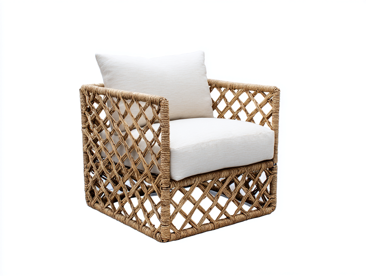 Poltrona da giardino in rattan intrecciato 100x88x76 cm - marrone naturale e bianco crema - design traforato per giardino e terrazza-Serenezenohaus