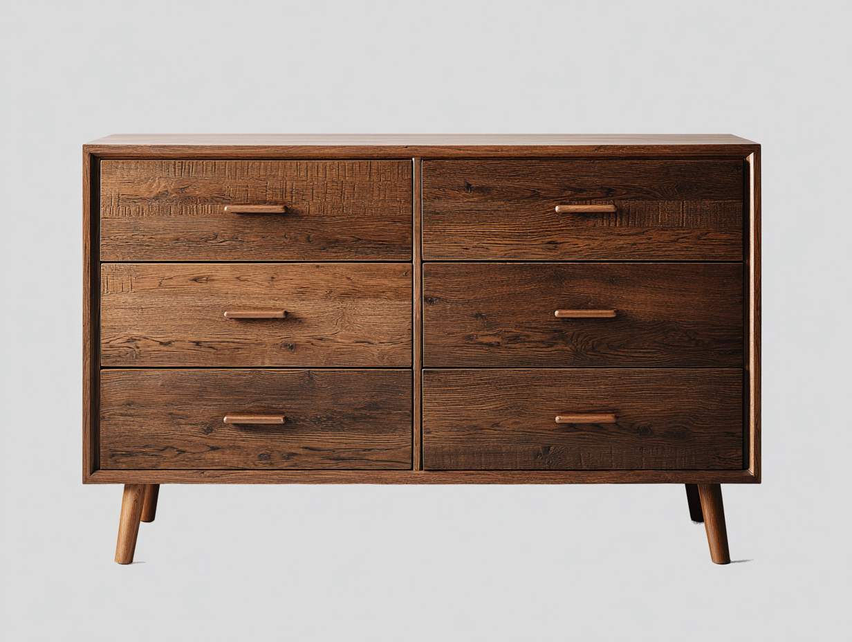 Cassettiera in legno con 6 cassetti 150x43x81 cm - marrone scuro - stile moderno di metà secolo per camera da letto-Serenezenohaus