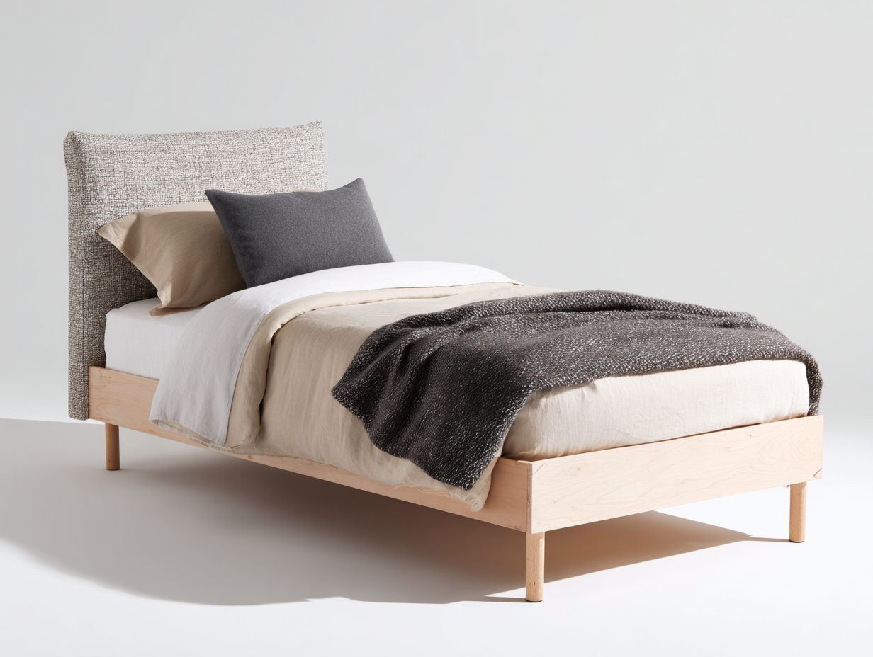 Einzelbett-Holz-Stoff-207x96x116 cm-Naturholz-Beige-Skandinavisch-Davaraabode