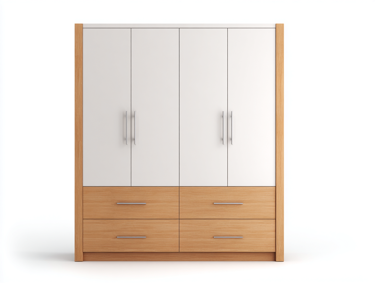 Kleiderschrank - Holzwerkstoff-Metall - 168x59x203 cm - Weiß-Naturholz - Moderner Stil-Davaraabode