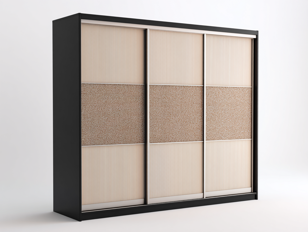 Kleiderschrank - Holzwerkstoff-Textil - 184x62x208 cm - Schwarz-Naturholz-Beige - Moderner Stil-Davaraabode