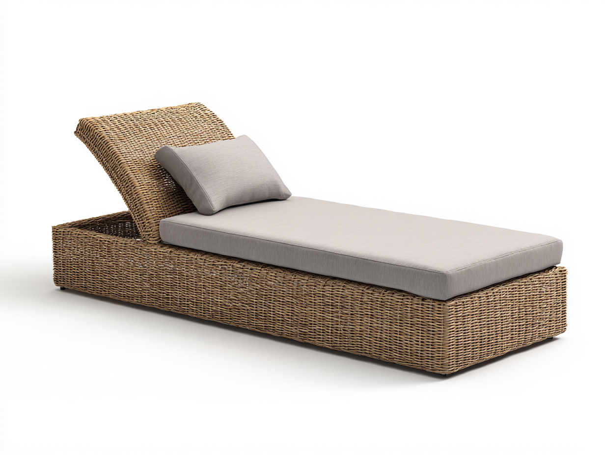 Sonnenliege-Polyrattan-196x72x84 cm-Naturbeige-Grau-Minimalistischer Outdoorstil-Davaraabode