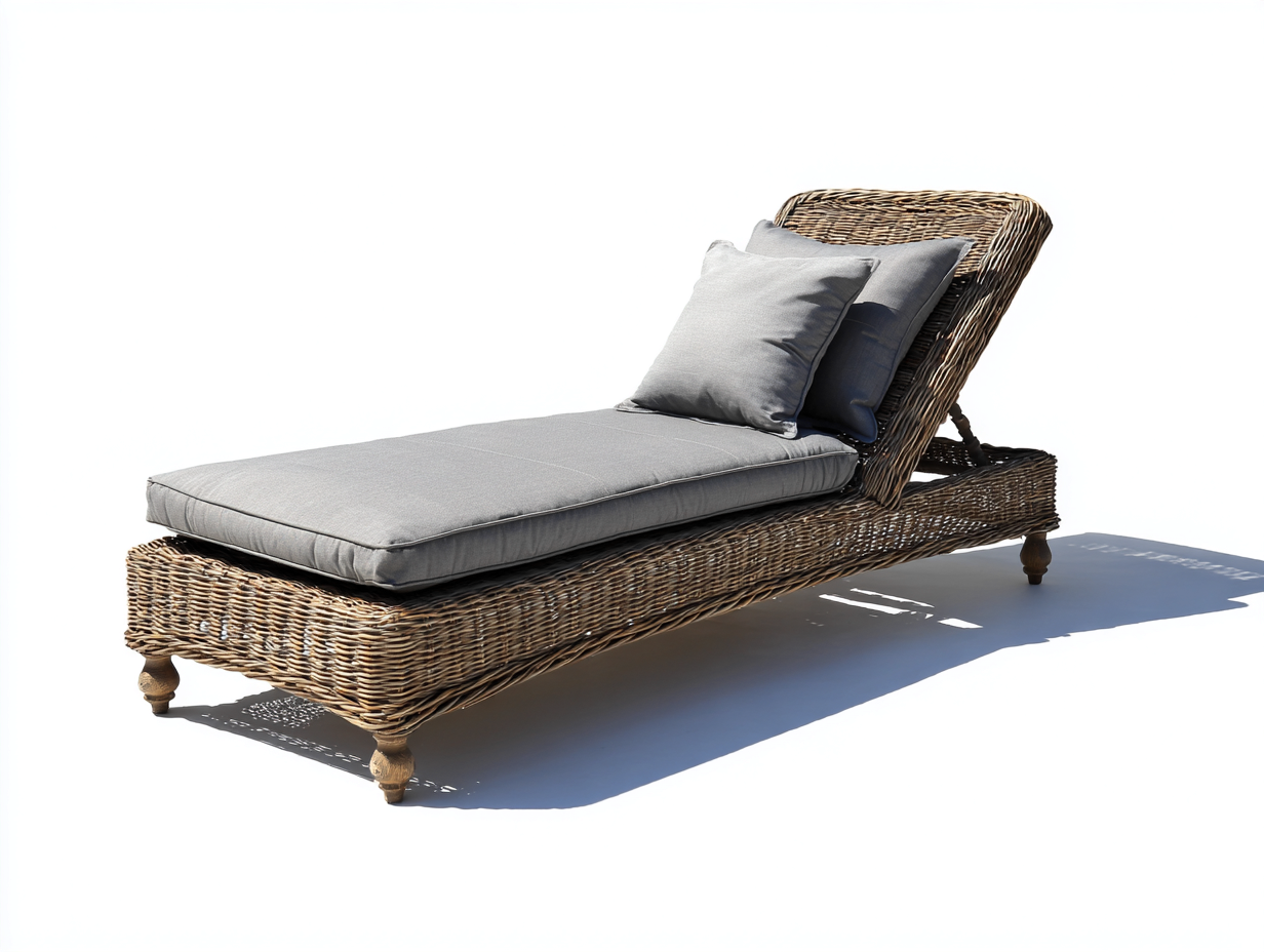 Sonnenliege-Rattan-Holz-202x74x92 cm-Naturbraun-Grau-Rustikaler Gartenstil-Davaraabode