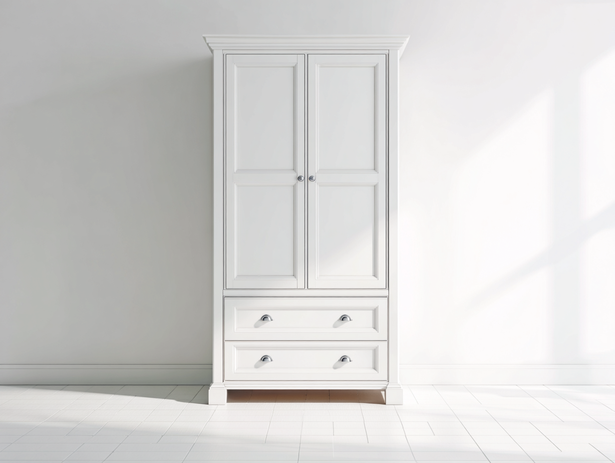 Kleiderschrank - Holzwerkstoff-Metall - 104x55x201 cm - Weiß - Klassischer Stil-Davaraabode