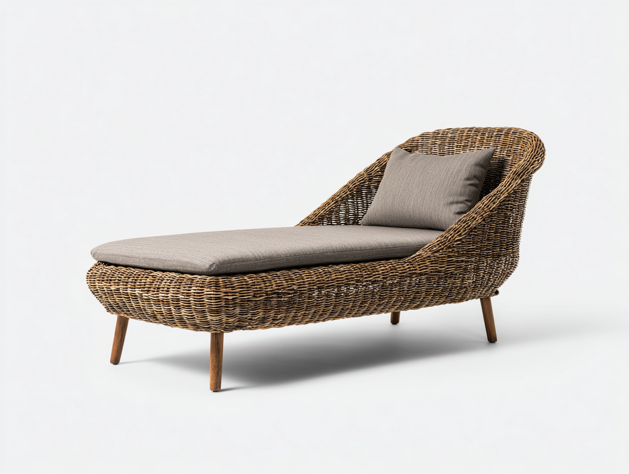 Sonnenliege-Rattan-Holz-190x76x82 cm-Naturbraun-Taupe-Skandinavischer Gartenstil-Davaraabode