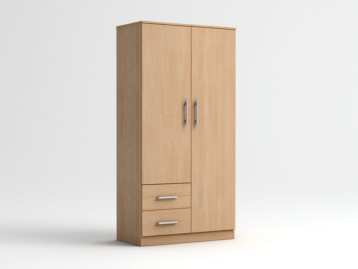 Kleiderschrank - Holzwerkstoff-Metall - 112x56x196 cm - Naturholz - Moderner Stil-Davaraabode