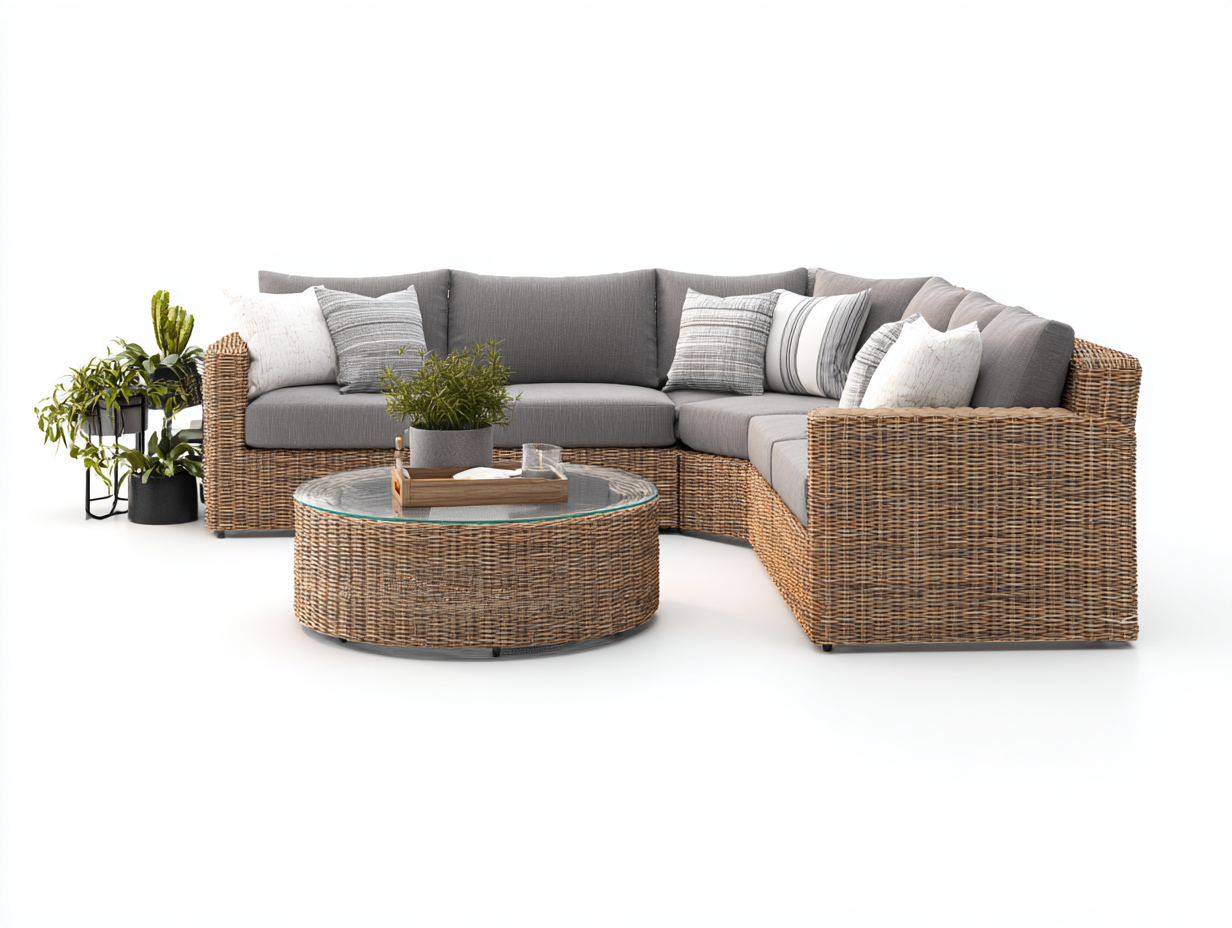 Gartensofa-Polyrattan-Glas-272x208x77 cm-Naturbraun-Grau-Modern-Davaraabode