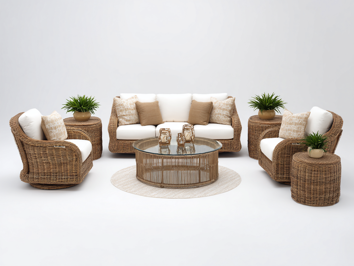 Gartensofa-Polyrattan-Glas-205x88x86 cm-Naturbraun-Weiß-Modern-Davaraabode