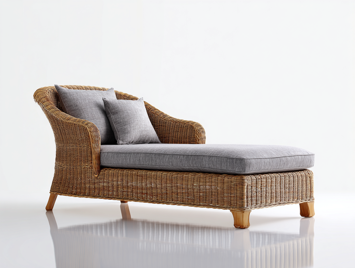Sonnenliege-Rattan-Holz-188x80x86 cm-Hellbraun-Grau-Klassischer Wohnstil-Davaraabode