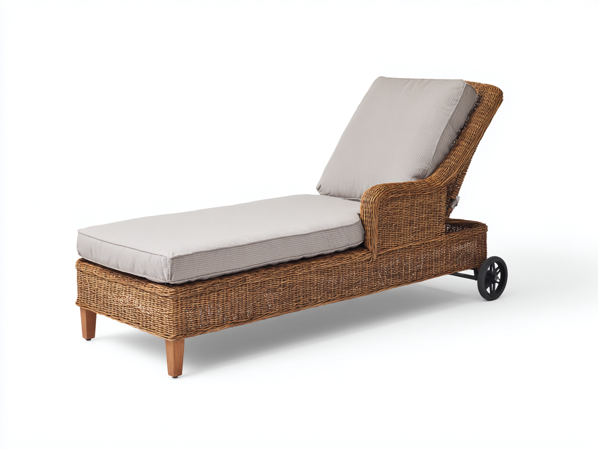 Sonnenliege-Rattan-Metall-Holz-202x72x93 cm-Braun-Beige-Klassischer Gartenstil-Davaraabode