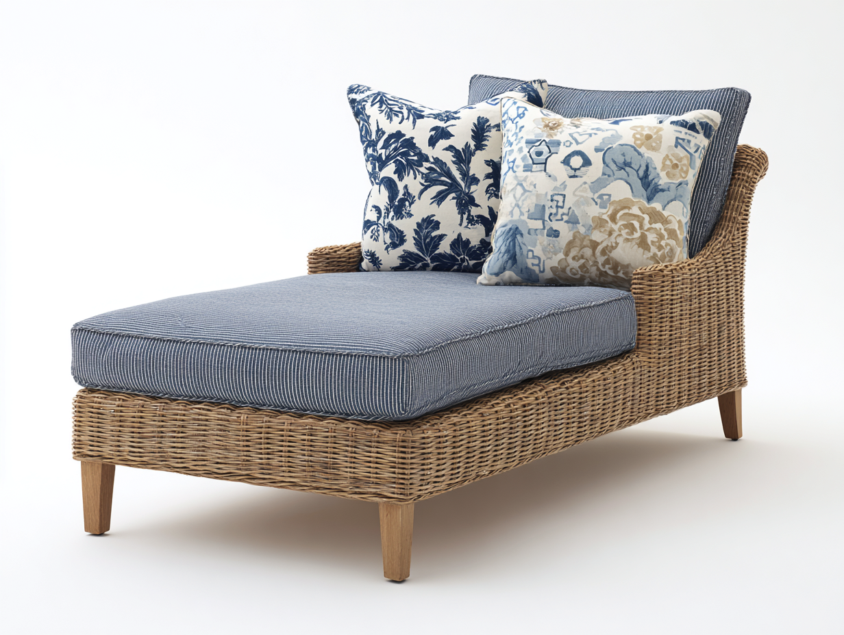 Sonnenliege-Rattan-Holz-175x82x78 cm-Naturbraun-Blau-Maritimer Stil-Davaraabode