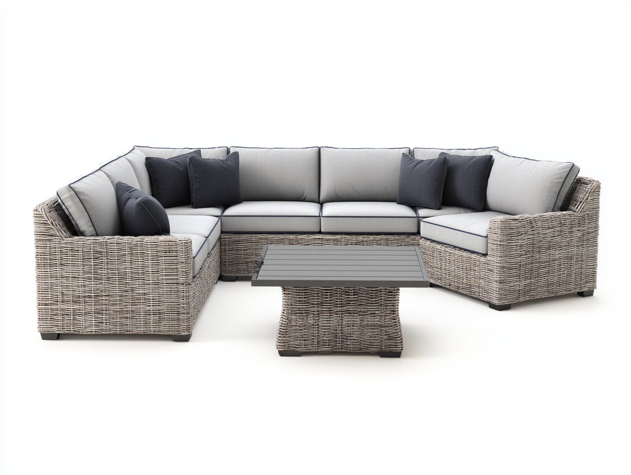 Gartensofa-Polyrattan-285x220x82 cm-Grau-Hellgrau-Modern-Davaraabode