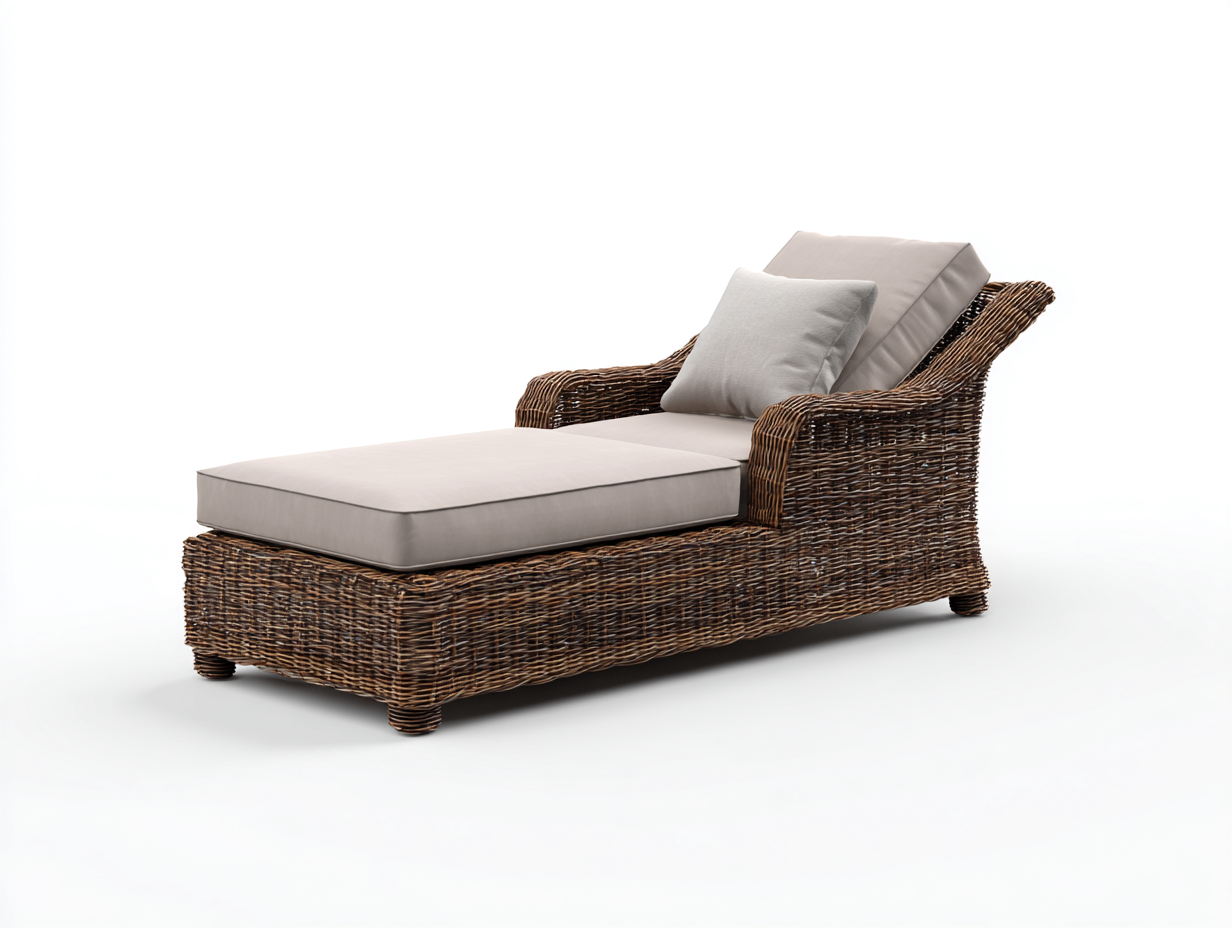 Sonnenliege-Rattan-Holz-185x78x96 cm-Dunkelbraun-Beige-Klassischer Lounge-Stil-Davaraabode