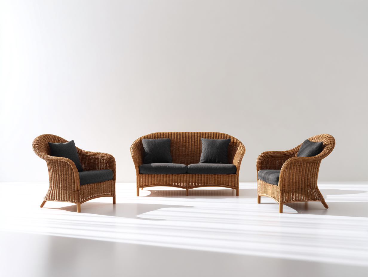 Gartensofa-Rattan-165x82x88 cm-Naturbraun-Dunkelgrau-Klassisch-Davaraabode