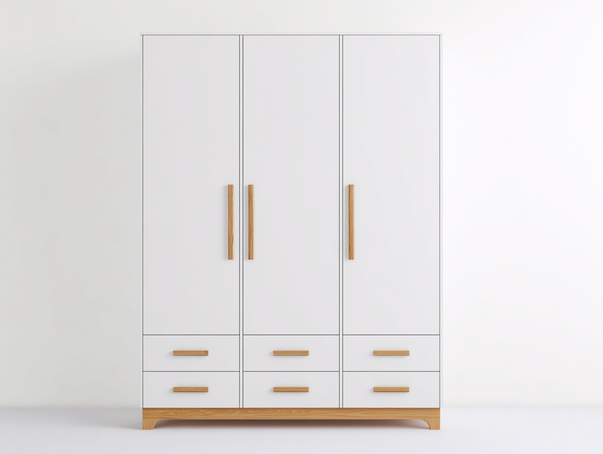 Kleiderschrank - Holzwerkstoff-Holz - 136x57x205 cm - Weiß-Naturholz - Moderner Stil-Davaraabode
