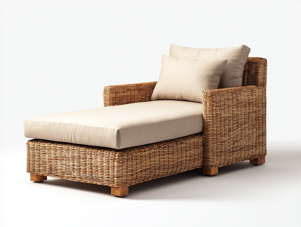 Lettino prendisole in rattan intrecciato 188x76x81 cm - naturale-beige - design con braccioli per giardino e terrazza-Vasolloft
