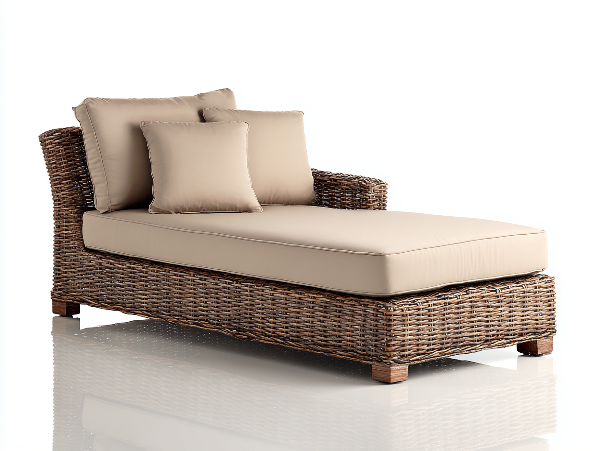 Lettino prendisole in rattan naturale intrecciato 193x78x80 cm - Marrone-Beige - Per giardino e terrazza - Design naturale-Vasolloft
