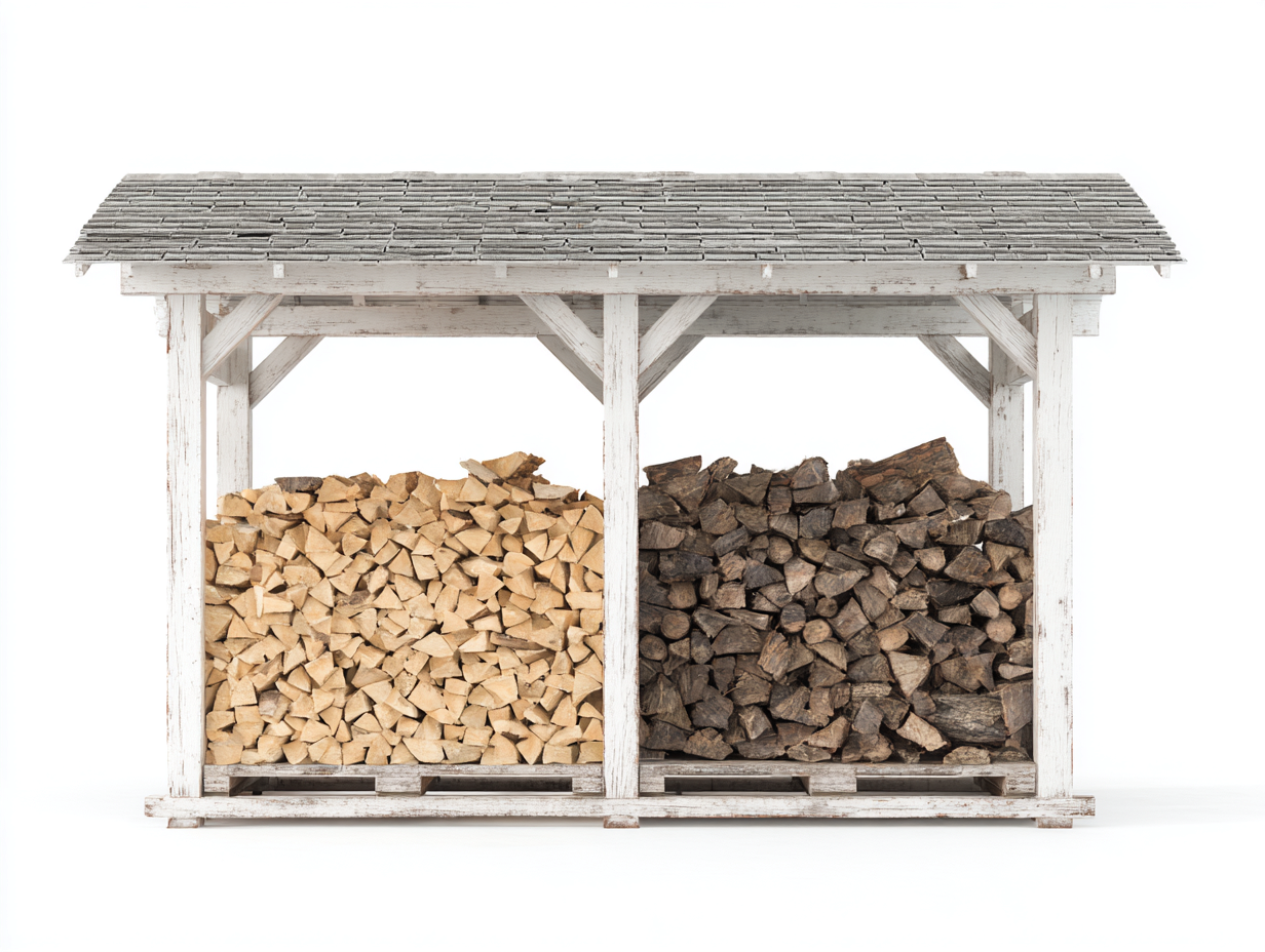 Portalegna in legno 220x55x135 cm - Bianco - Per uso esterno - Design rustico-Vasolloft