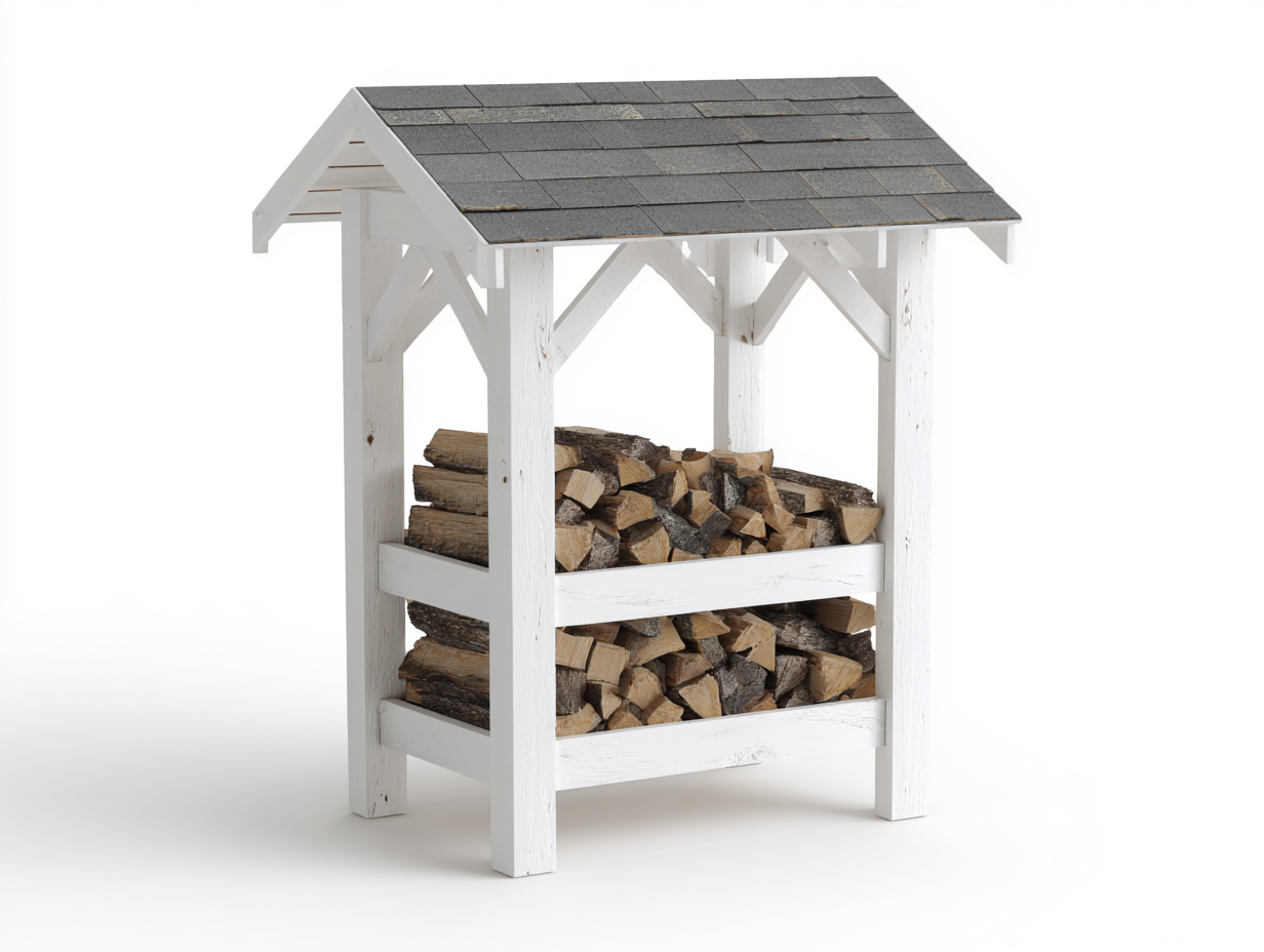 Portalegna in legno con tetto a doppia falda 125x62x155 cm - bianco - design coperto per giardino e terrazza-Vasolloft