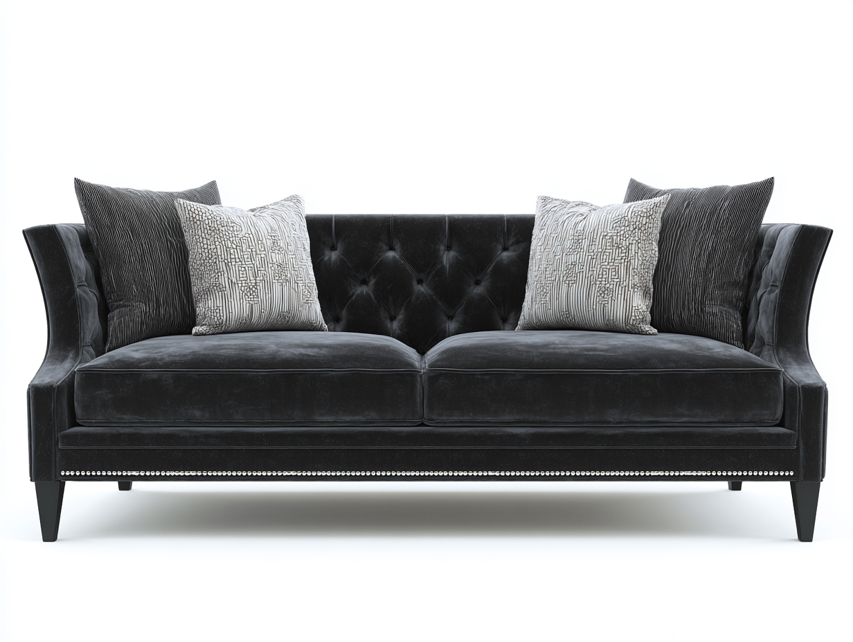 Divano a due posti in velluto 164x82x78 cm - nero - design capitonné per soggiorno-Vasolloft