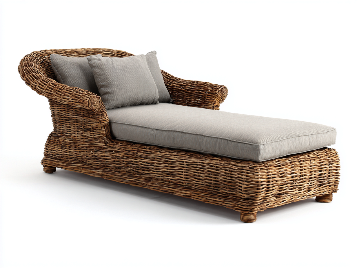 Lettino prendisole in rattan intrecciato 197x80x82 cm - Marrone-Grigio - Per giardino e terrazza - Design naturale-Vasolloft