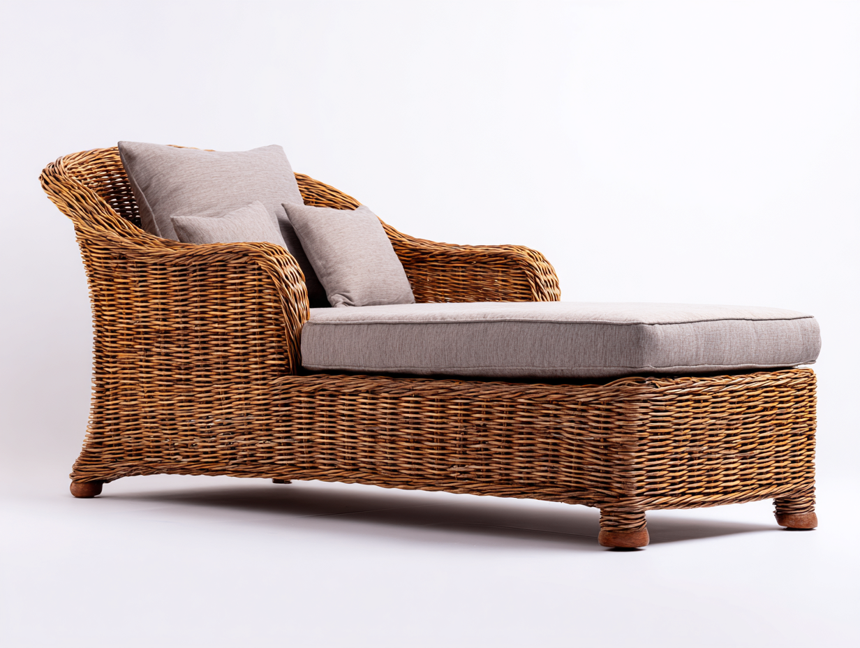 Lettino prendisole in rattan intrecciato 194x77x82 cm - Marrone-Grigio - Per giardino e terrazza - Design naturale-Vasolloft