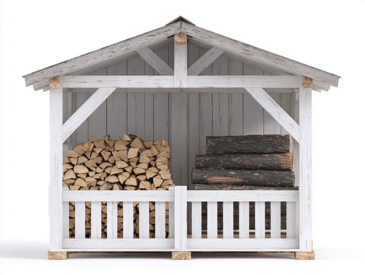 Portalegna in legno 200x55x155 cm - Bianco - Per uso esterno - Design rustico-Vasolloft