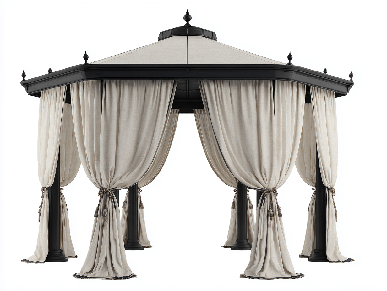 Pergola da giardino in metallo e tessuto 370x370x305 cm - Nero-Beige - Per uso esterno - Design classico-Vasolloft