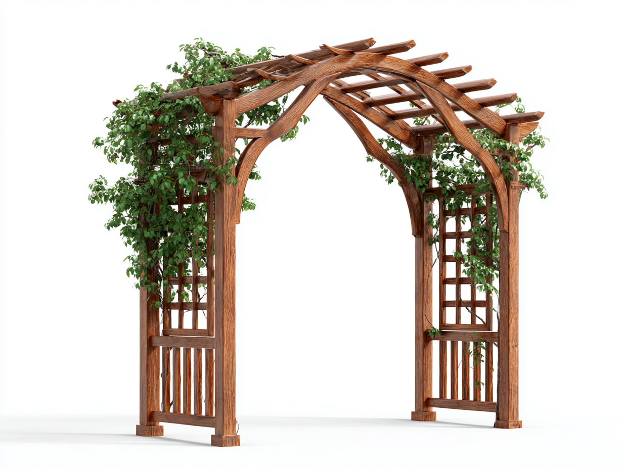 Pergola da giardino in legno 280x110x245 cm - marrone naturale - design ad arco per piante rampicanti da esterno-Vasolloft