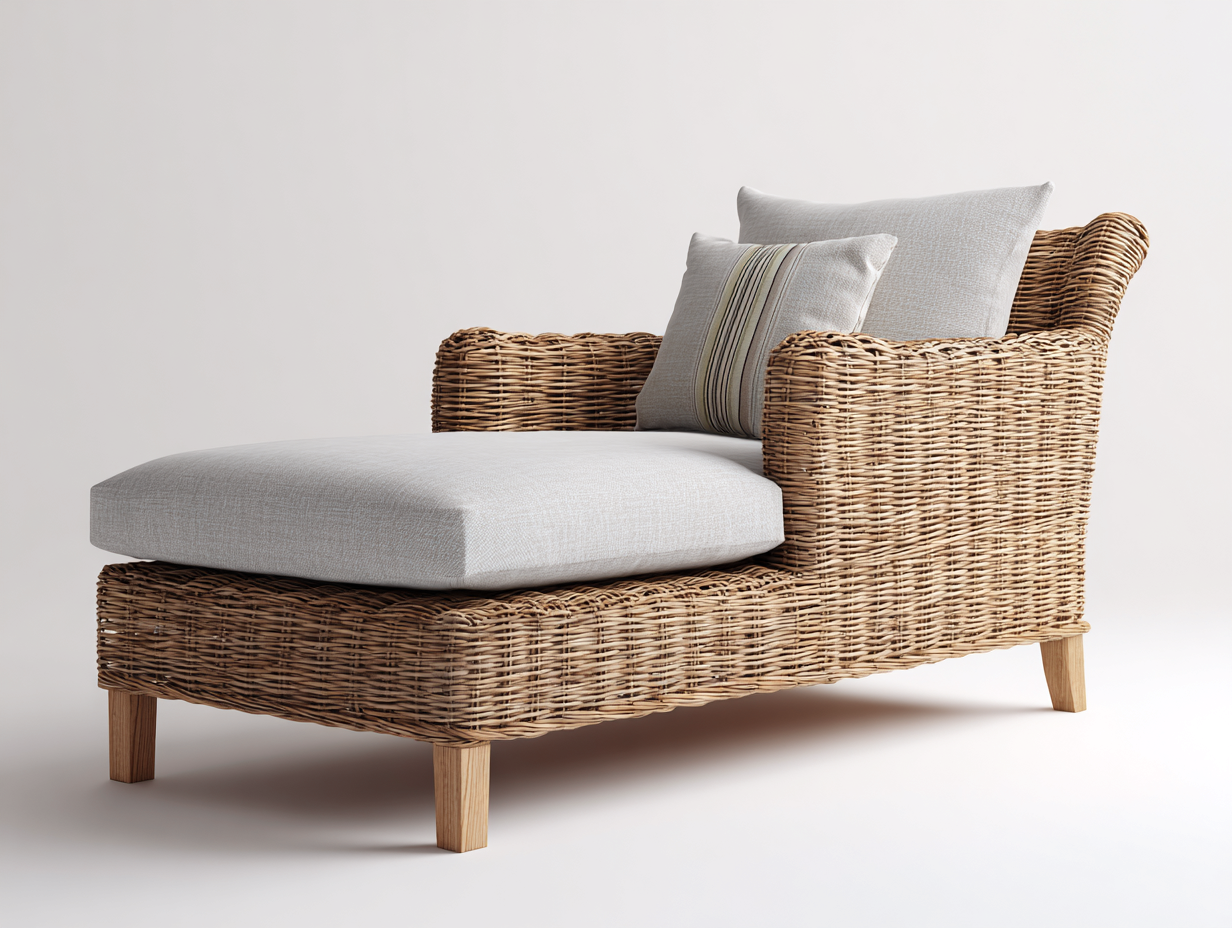 Lettino prendisole in rattan intrecciato 194x74x80 cm - naturale-grigio chiaro - design con schienale alto per giardino e terrazza-Vasolloft