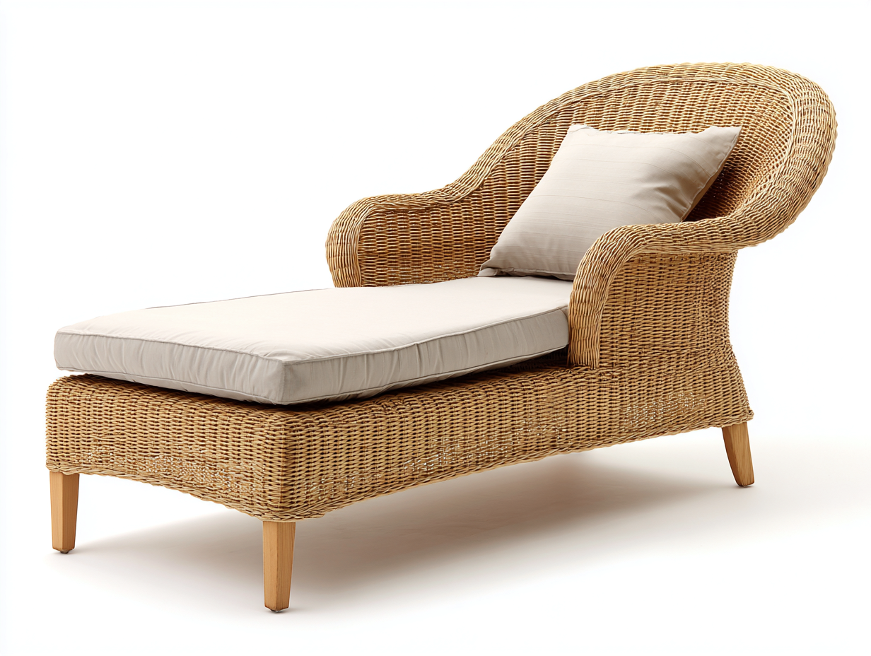 Lettino prendisole in rattan intrecciato 190x75x88 cm - Naturale-Beige - Per giardino e terrazza - Design naturale-Vasolloft