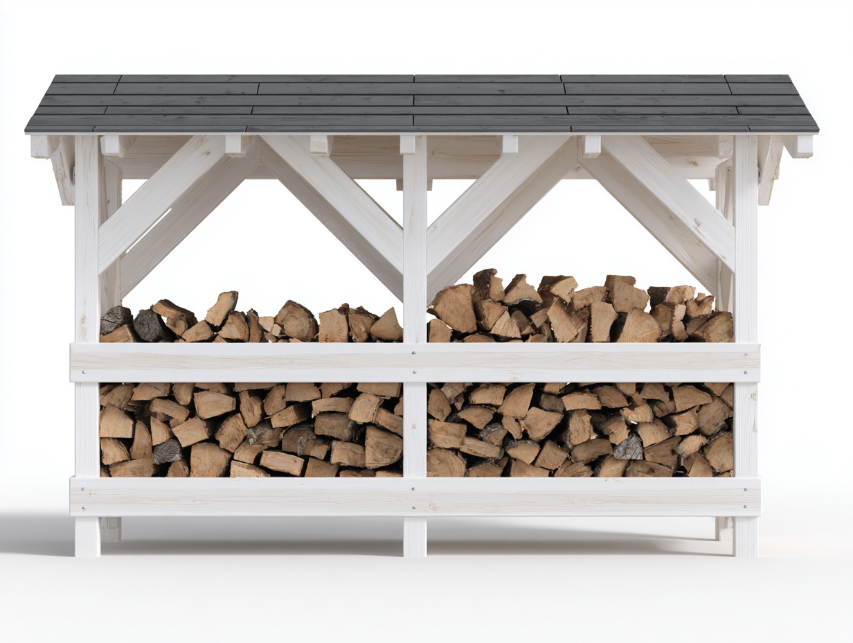Portalegna in legno 180x45x120 cm - Bianco-Nero - Per uso esterno - Design rustico-Vasolloft