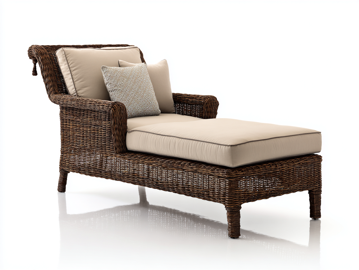 Lettino prendisole in rattan intrecciato 192x78x84 cm - marrone scuro-beige - design avvolgente per giardino e terrazza-Vasolloft